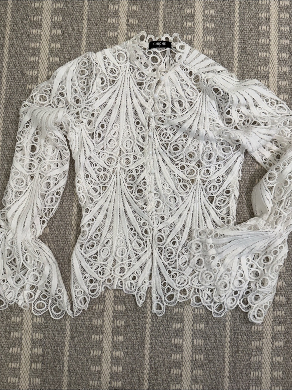 White Eyelet Lace Long-Sleeve Mock Neck fairy festival Blouse